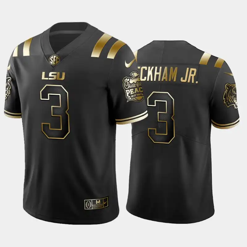 Men's LSU Tigers Odell Beckham Jr. #3 2019-20 Black Peach Bowl Champions Golden Edition NCAA Football Jersey